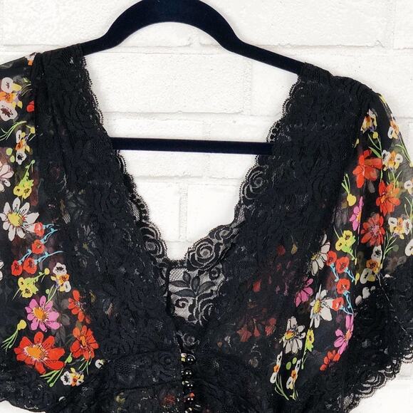 Vintage Forever 21 XX1 Sheer Floral Lace V-Neck Blouse Top Size Small Petite - Picture 2 of 8